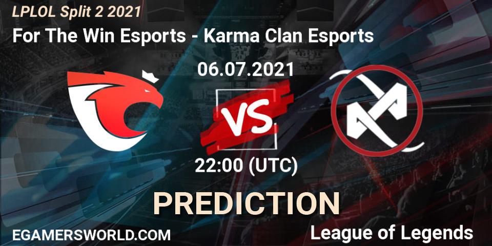 For The Win Esports vs Karma Clan Esports: Betting TIp, Match Prediction. 06.07.2021 at 22:00. LoL, LPLOL Split 2 2021