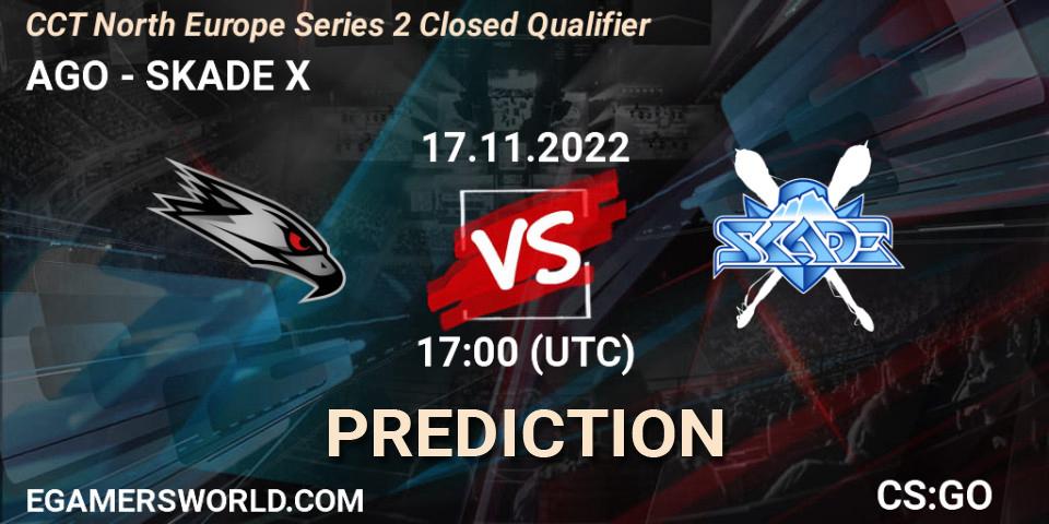 AGO vs SKADE X: Betting TIp, Match Prediction. 17.11.2022 at 17:10. Counter-Strike (CS2), CCT North Europe Series 2 Closed Qualifier
