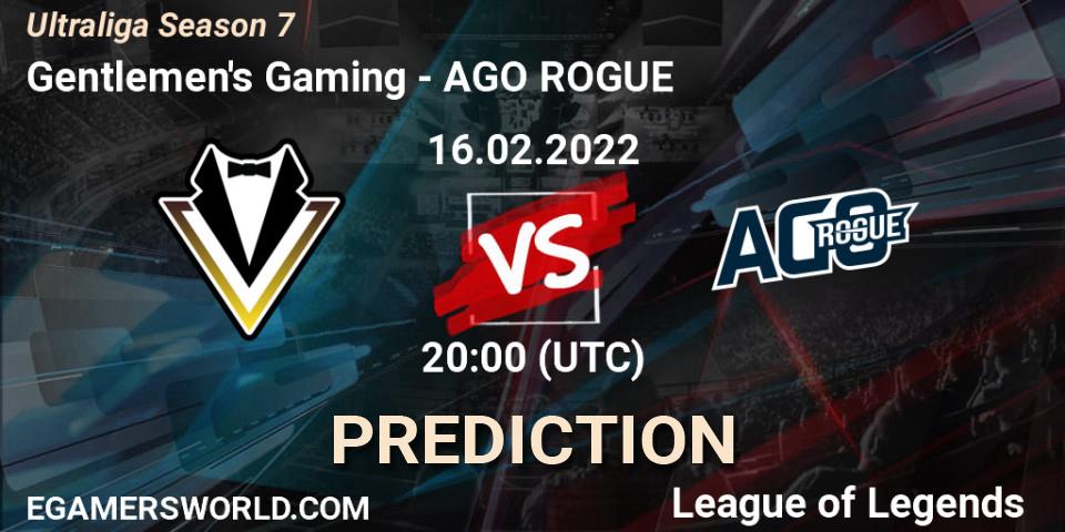 Gentlemen's Gaming vs AGO ROGUE: Betting TIp, Match Prediction. 16.02.2022 at 20:00. LoL, Ultraliga Season 7