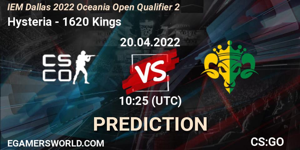 Hysteria vs 1620 Kings: Betting TIp, Match Prediction. 20.04.22. CS2 (CS:GO), IEM Dallas 2022 Oceania Open Qualifier 2