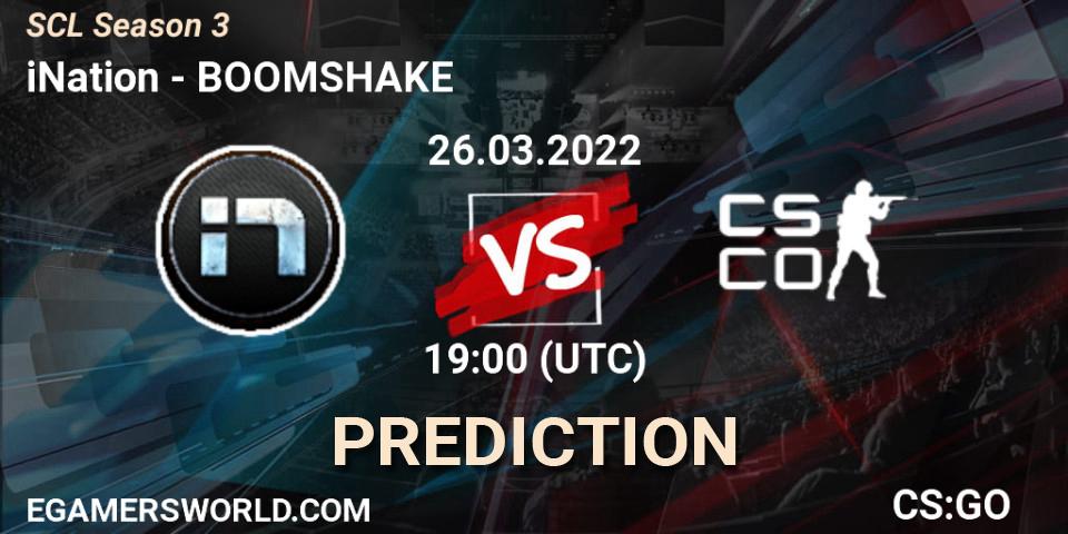 iNation vs BOOMSHAKE: Betting TIp, Match Prediction. 26.03.2022 at 19:15. Counter-Strike (CS2), SCL Season 3