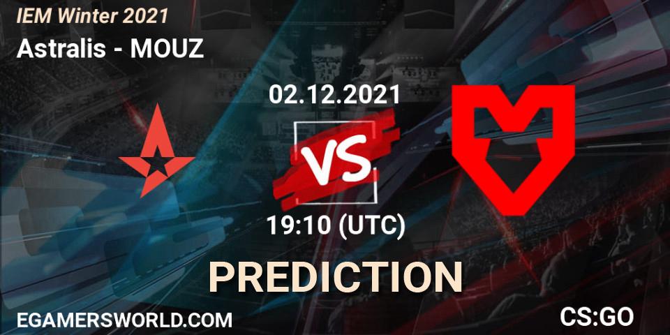 Astralis vs MOUZ: Betting TIp, Match Prediction. 02.12.2021 at 18:20. Counter-Strike (CS2), IEM Winter 2021