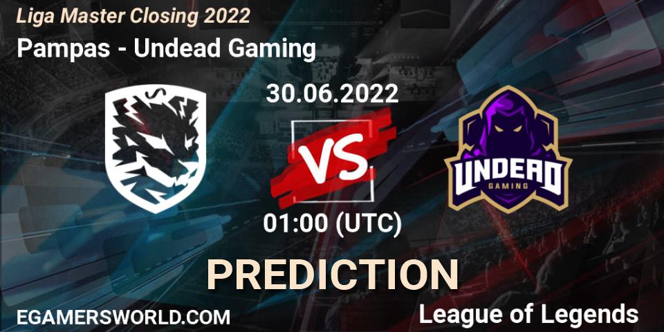 Pampas vs Undead Gaming: Betting TIp, Match Prediction. 30.06.2022 at 01:00. LoL, Liga Master Closing 2022