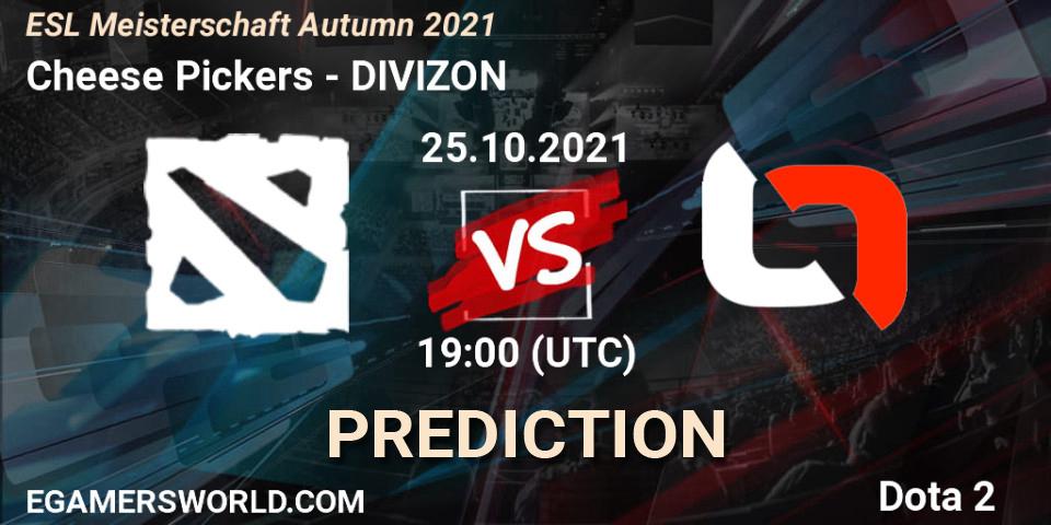 Cheese Pickers vs DIVIZON: Betting TIp, Match Prediction. 25.10.2021 at 19:10. Dota 2, ESL Meisterschaft Autumn 2021