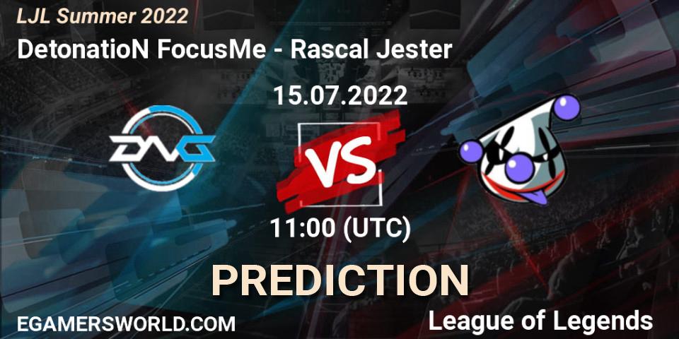 DetonatioN FocusMe vs Rascal Jester: Betting TIp, Match Prediction. 15.07.22. LoL, LJL Summer 2022