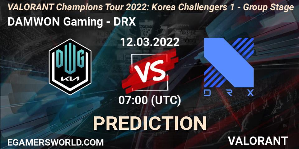 DAMWON Gaming vs DRX: Betting TIp, Match Prediction. 12.03.2022 at 07:00. VALORANT, VCT 2022: Korea Challengers 1 - Group Stage