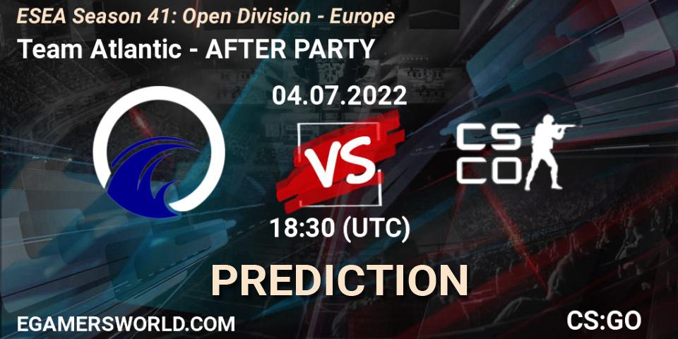 Team Atlantic vs AFTER PARTY: Betting TIp, Match Prediction. 04.07.2022 at 17:30. Counter-Strike (CS2), ESEA Season 41: Open Division - Europe