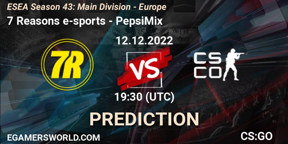 7 Reasons e-sports vs PepsiMix: Betting TIp, Match Prediction. 12.12.2022 at 18:00. Counter-Strike (CS2), ESEA Season 43: Main Division - Europe