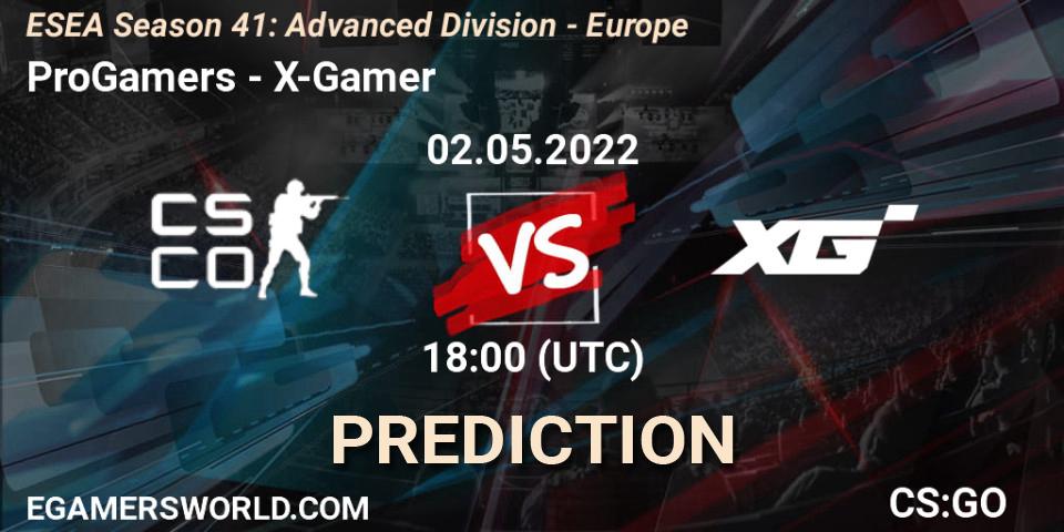ProGamers vs X-Gamer: Betting TIp, Match Prediction. 02.05.2022 at 18:00. Counter-Strike (CS2), ESEA Season 41: Advanced Division - Europe