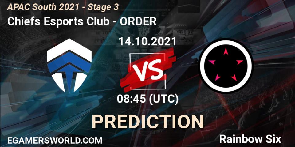 Chiefs Esports Club vs ORDER: Betting TIp, Match Prediction. 15.10.2021 at 08:45. Rainbow Six, APAC South 2021 - Stage 3