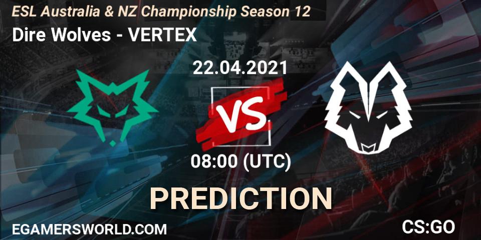 Dire Wolves vs VERTEX: Betting TIp, Match Prediction. 22.04.2021 at 08:00. Counter-Strike (CS2), ESL Australia & NZ Championship Season 12