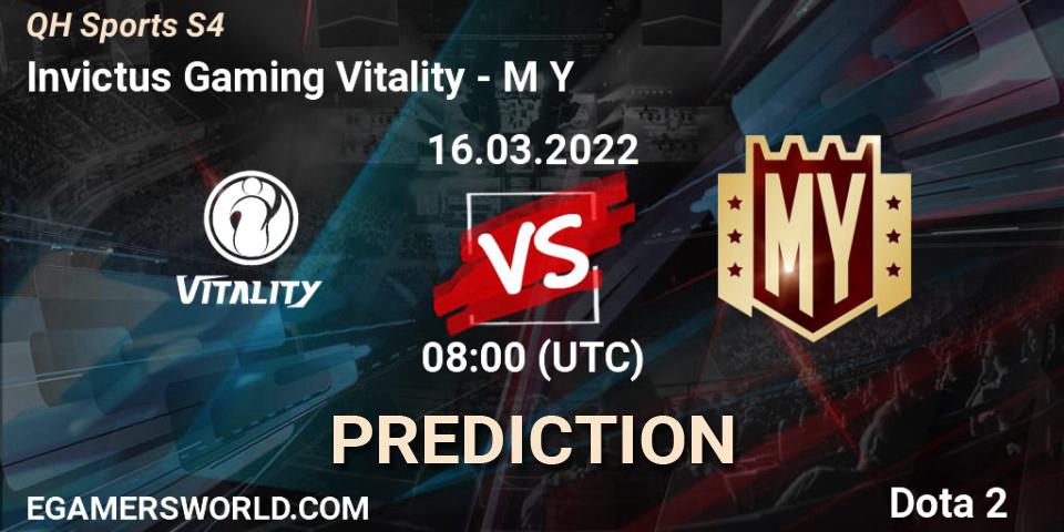 Invictus Gaming Vitality vs M Y: Betting TIp, Match Prediction. 16.03.2022 at 08:19. Dota 2, QH Sports S4