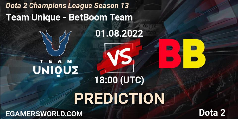 Team Unique vs BetBoom Team: Betting TIp, Match Prediction. 01.08.22. Dota 2, Dota 2 Champions League Season 13