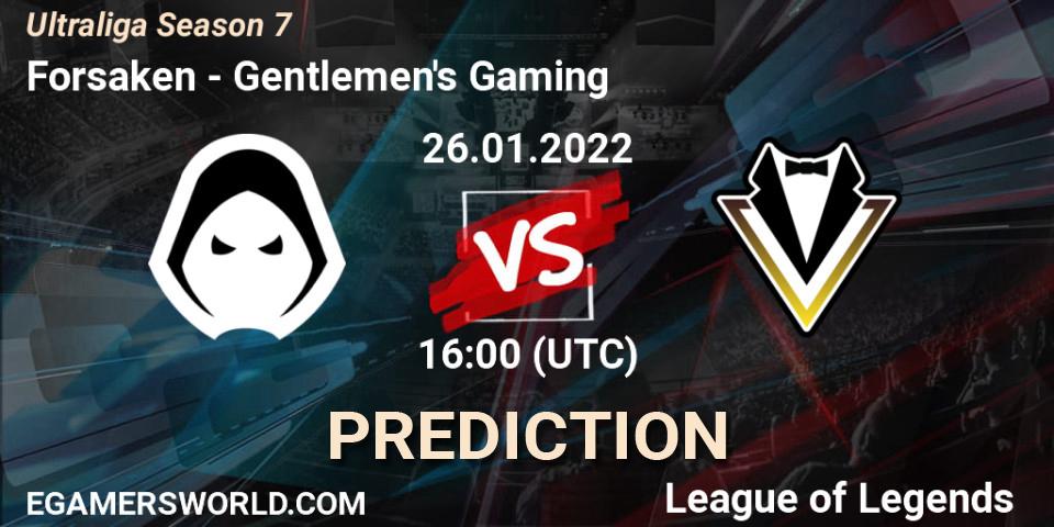 Forsaken vs Gentlemen's Gaming: Betting TIp, Match Prediction. 26.01.2022 at 16:00. LoL, Ultraliga Season 7