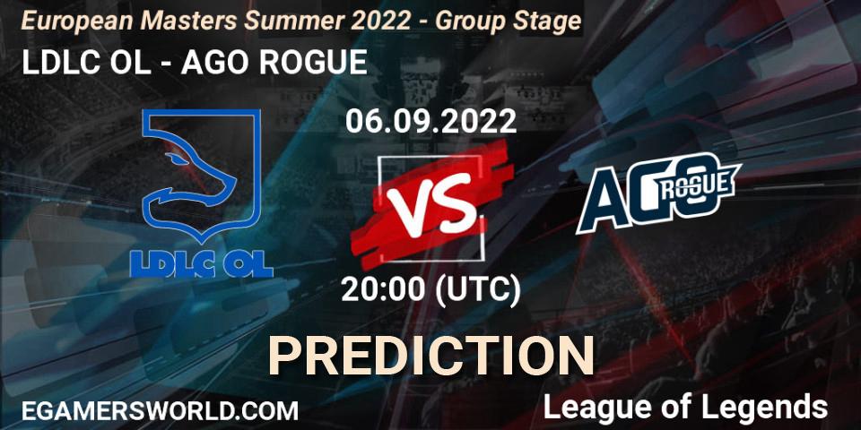 LDLC OL vs AGO ROGUE: Betting TIp, Match Prediction. 06.09.2022 at 20:00. LoL, European Masters Summer 2022 - Group Stage