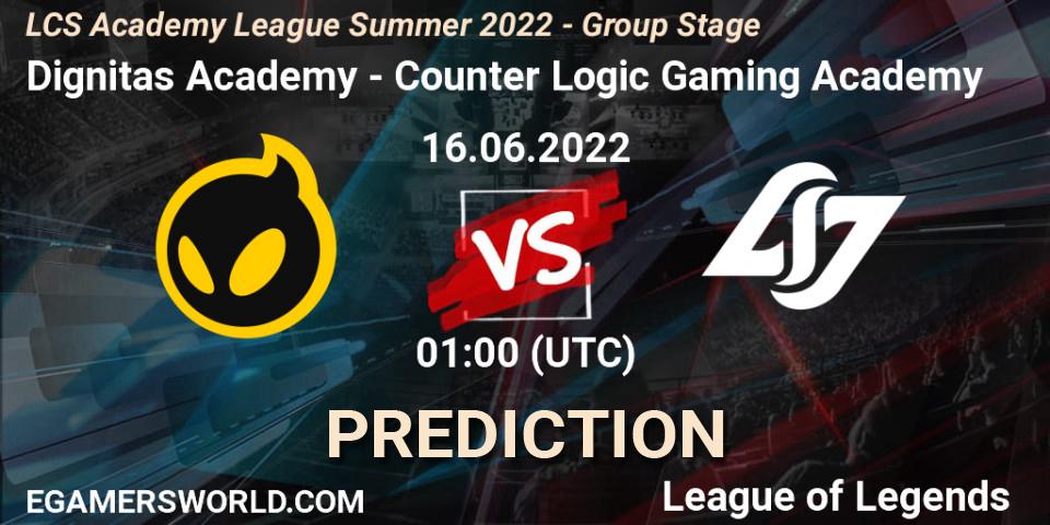 Dignitas Academy vs Counter Logic Gaming Academy: Betting TIp, Match Prediction. 16.06.2022 at 00:00. LoL, LCS Academy League Summer 2022 - Group Stage