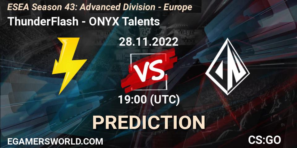 ThunderFlash vs ONYX Talents: Betting TIp, Match Prediction. 02.12.22. CS2 (CS:GO), ESEA Season 43: Advanced Division - Europe