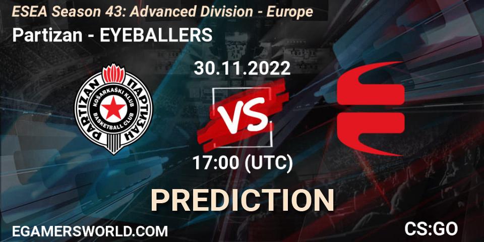 Partizan vs EYEBALLERS: Betting TIp, Match Prediction. 02.12.22. CS2 (CS:GO), ESEA Season 43: Advanced Division - Europe