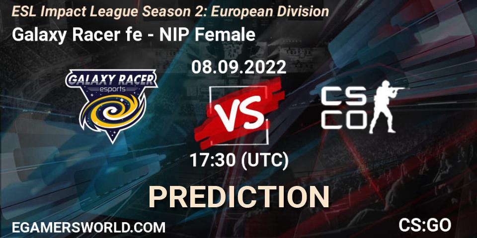 Galaxy Racer fe vs NIP Female: Betting TIp, Match Prediction. 08.09.2022 at 17:30. Counter-Strike (CS2), ESL Impact League Season 2: European Division