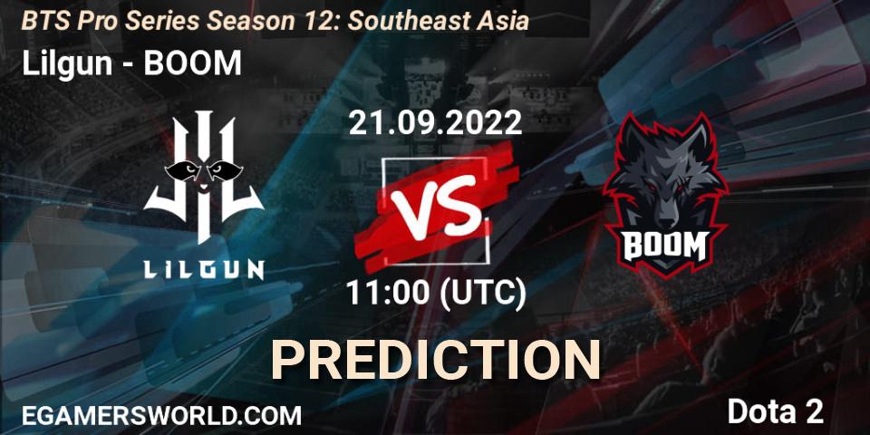 Lilgun vs BOOM: Betting TIp, Match Prediction. 21.09.2022 at 11:03. Dota 2, BTS Pro Series Season 12: Southeast Asia