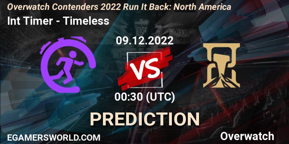 Int Timer vs Timeless: Betting TIp, Match Prediction. 09.12.2022 at 00:30. Overwatch, Overwatch Contenders 2022 Run It Back: North America