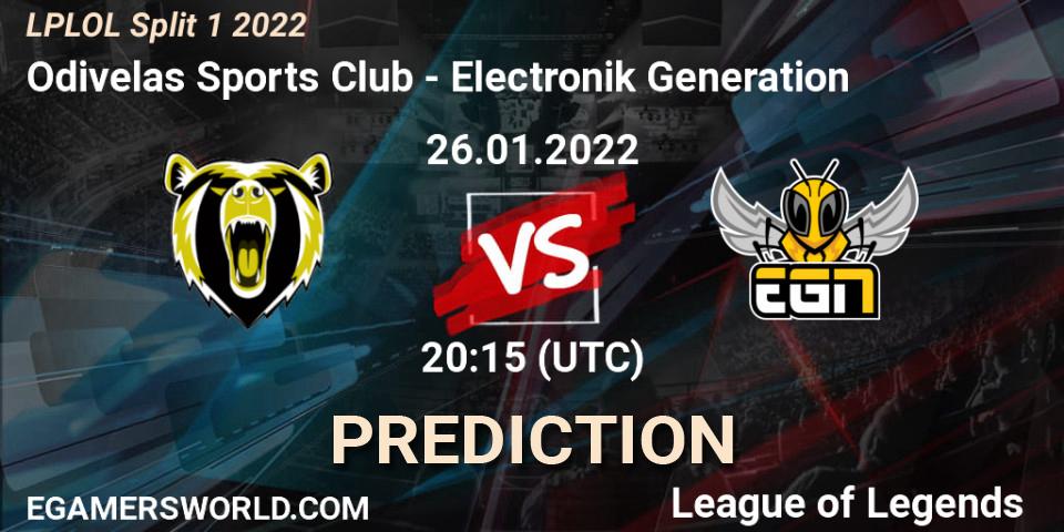 Odivelas Sports Club vs Electronik Generation: Betting TIp, Match Prediction. 26.01.2022 at 20:15. LoL, LPLOL Split 1 2022