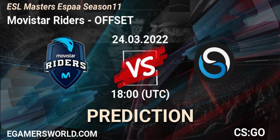 Movistar Riders vs OFFSET: Betting TIp, Match Prediction. 24.03.2022 at 18:00. Counter-Strike (CS2), ESL Masters España Season 11