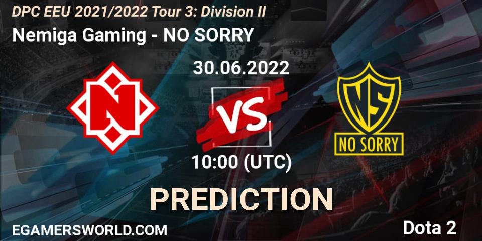 Nemiga Gaming vs NO SORRY: Betting TIp, Match Prediction. 30.06.2022 at 10:00. Dota 2, DPC EEU 2021/2022 Tour 3: Division II