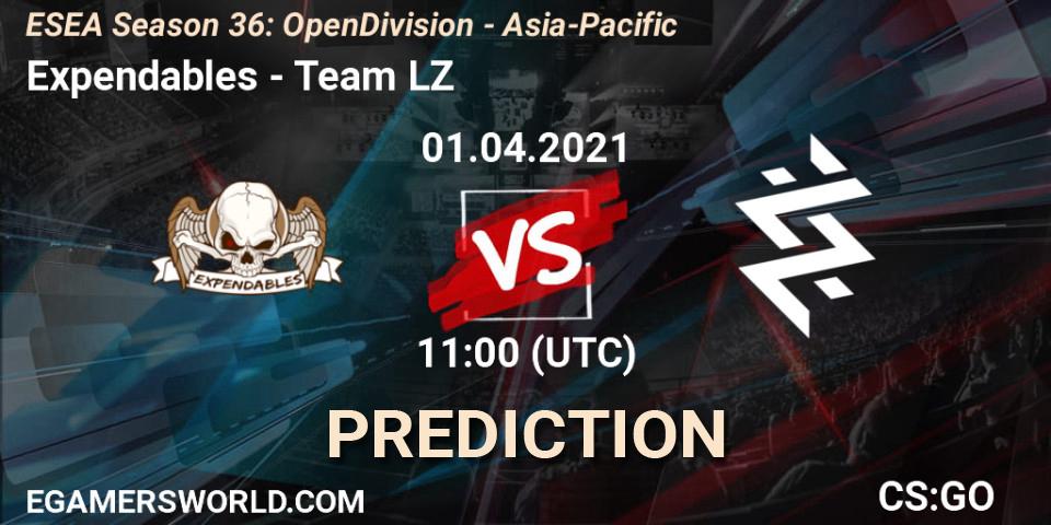 Expendables vs Team LZ: Betting TIp, Match Prediction. 02.04.2021 at 11:00. Counter-Strike (CS2), ESEA Season 36: Open Division - Asia-Pacific