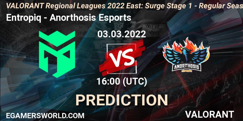 Entropiq vs Anorthosis Esports: Betting TIp, Match Prediction. 03.03.2022 at 16:00. VALORANT, VALORANT Regional Leagues 2022 East: Surge Stage 1 - Regular Season