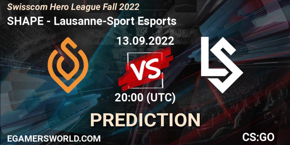 SHAPE vs Lausanne-Sport Esports: Betting TIp, Match Prediction. 13.09.2022 at 20:00. Counter-Strike (CS2), Swisscom Hero League Fall 2022