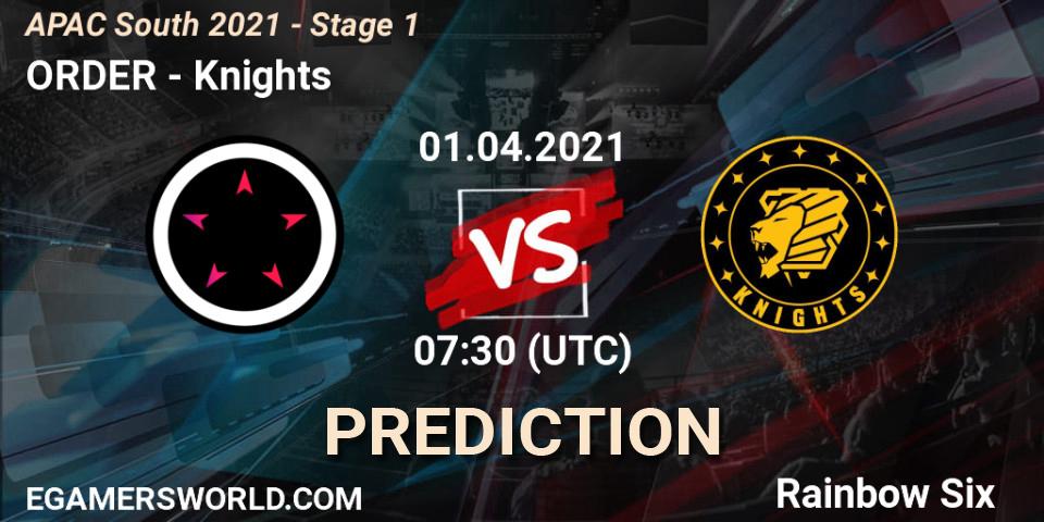 ORDER vs Knights: Betting TIp, Match Prediction. 01.04.2021 at 07:30. Rainbow Six, APAC South 2021 - Stage 1