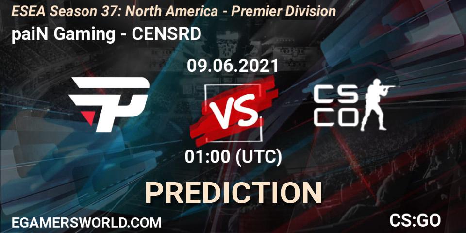 paiN Gaming vs CENSRD: Betting TIp, Match Prediction. 09.06.2021 at 01:00. Counter-Strike (CS2), ESEA Season 37: North America - Premier Division