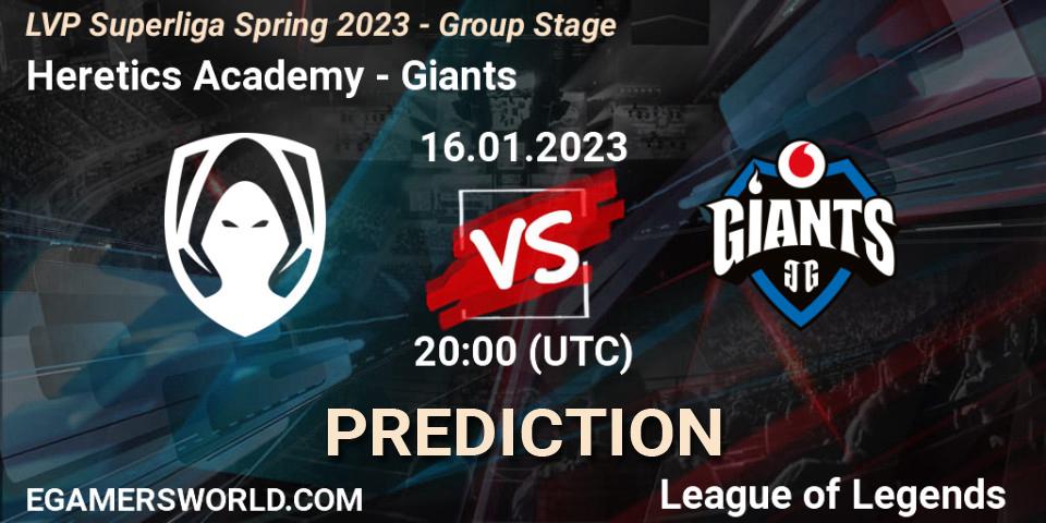 Los Heretics vs Giants: Betting TIp, Match Prediction. 16.01.2023 at 20:00. LoL, LVP Superliga Spring 2023 - Group Stage