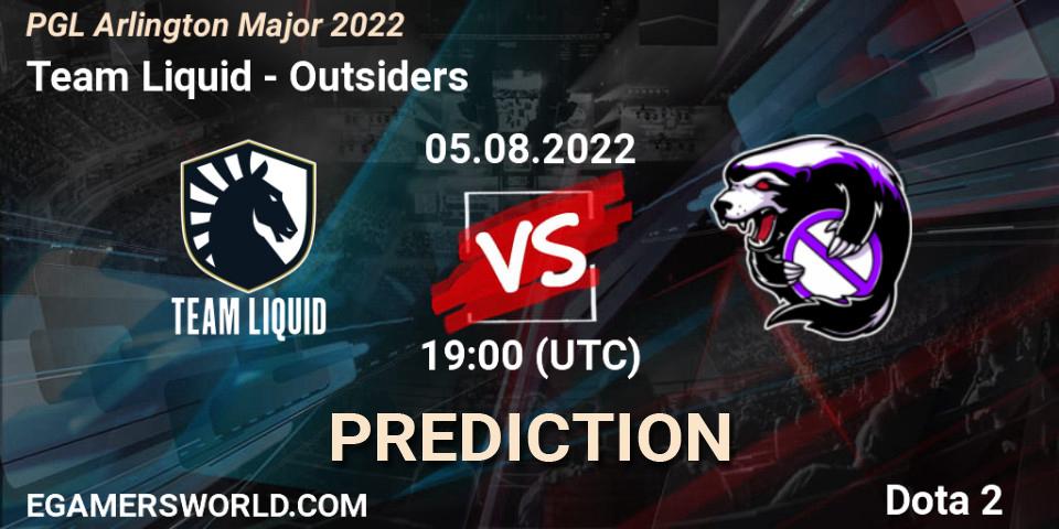 Team Liquid vs Outsiders: Betting TIp, Match Prediction. 05.08.2022 at 19:29. Dota 2, PGL Arlington Major 2022 - Group Stage