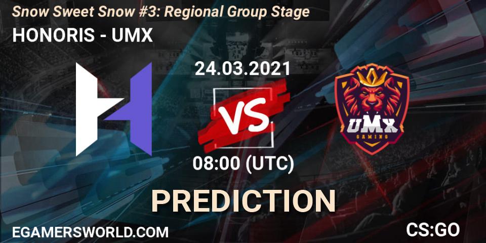 HONORIS vs UMX: Betting TIp, Match Prediction. 24.03.2021 at 08:00. Counter-Strike (CS2), Snow Sweet Snow #3: Regional Group Stage
