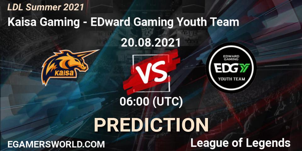 Kaisa Gaming vs EDward Gaming Youth Team: Betting TIp, Match Prediction. 20.08.2021 at 06:00. LoL, LDL Summer 2021