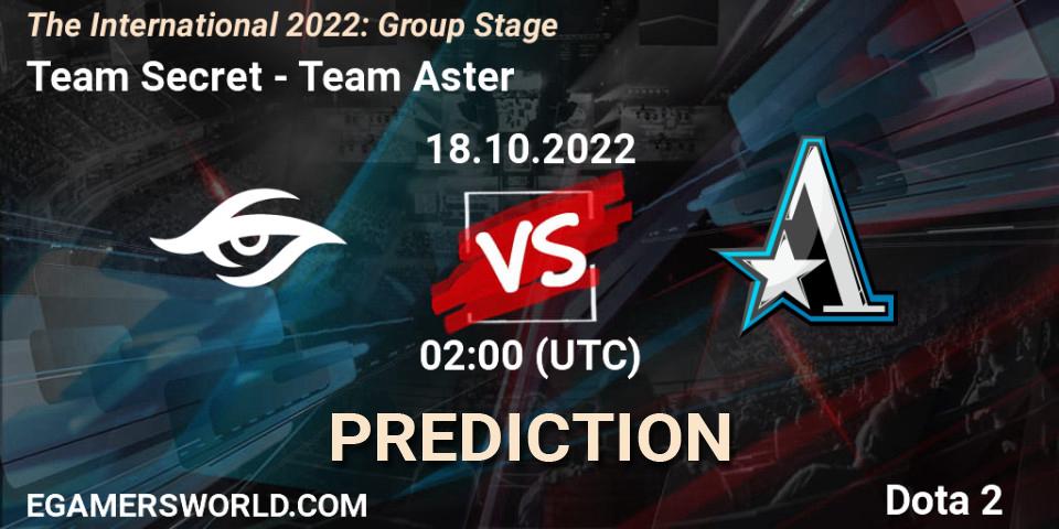 Team Secret vs Team Aster: Betting TIp, Match Prediction. 18.10.2022 at 02:04. Dota 2, The International 2022: Group Stage