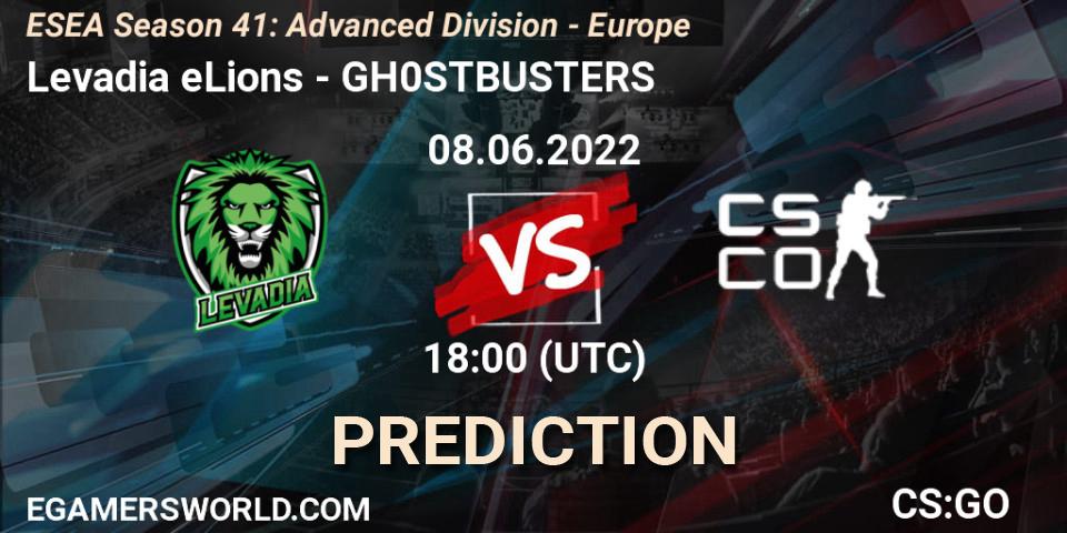 Levadia eLions vs GH0STBUSTERS: Betting TIp, Match Prediction. 08.06.2022 at 18:00. Counter-Strike (CS2), ESEA Season 41: Advanced Division - Europe