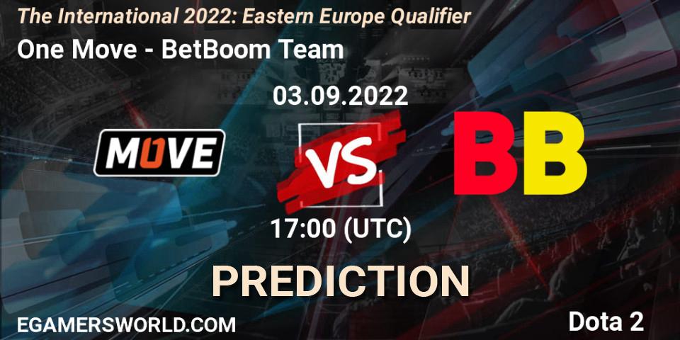 One Move vs BetBoom Team: Betting TIp, Match Prediction. 03.09.2022 at 16:49. Dota 2, The International 2022: Eastern Europe Qualifier