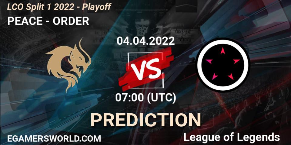 PEACE vs ORDER: Betting TIp, Match Prediction. 04.04.22. LoL, LCO Split 1 2022 - Playoff