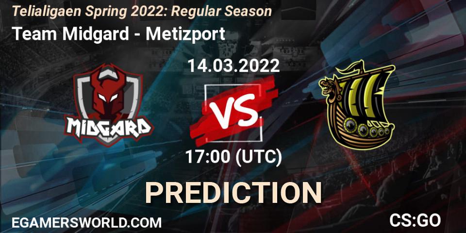 Team Midgard vs Metizport: Betting TIp, Match Prediction. 14.03.2022 at 17:00. Counter-Strike (CS2), Telialigaen Spring 2022: Regular Season