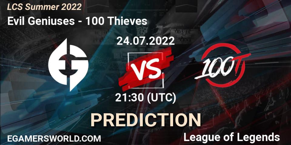 Evil Geniuses vs 100 Thieves: Betting TIp, Match Prediction. 24.07.2022 at 21:30. LoL, LCS Summer 2022
