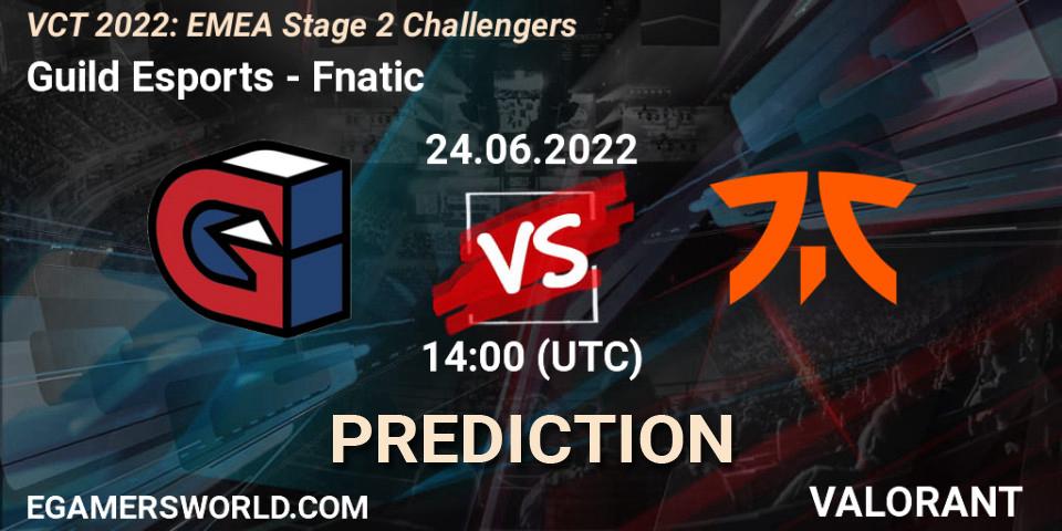 Guild Esports vs Fnatic: Betting TIp, Match Prediction. 24.06.2022 at 14:05. VALORANT, VCT 2022: EMEA Stage 2 Challengers