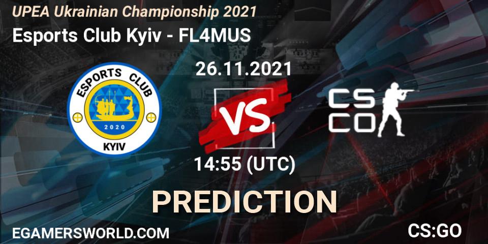 Esports Club Kyiv vs FL4MUS: Betting TIp, Match Prediction. 26.11.2021 at 15:10. Counter-Strike (CS2), UPEA Ukrainian Championship 2021