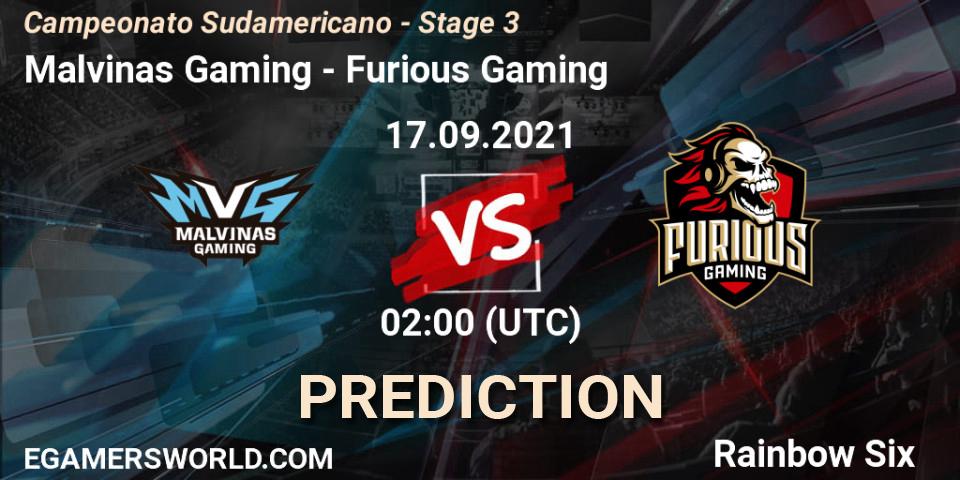 Malvinas Gaming vs Furious Gaming: Betting TIp, Match Prediction. 17.09.2021 at 00:00. Rainbow Six, Campeonato Sudamericano - Stage 3