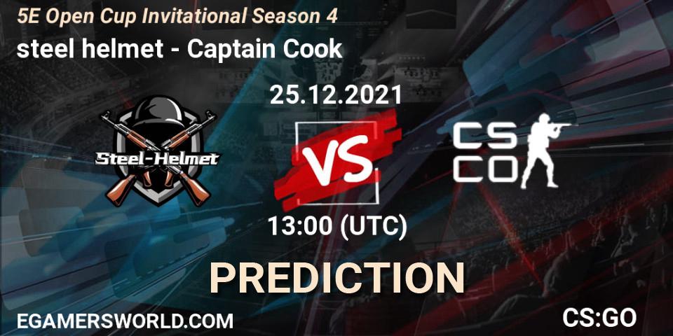 steel helmet vs Captain Cook: Betting TIp, Match Prediction. 25.12.2021 at 13:00. Counter-Strike (CS2), 5E Open Cup Invitational Season 4