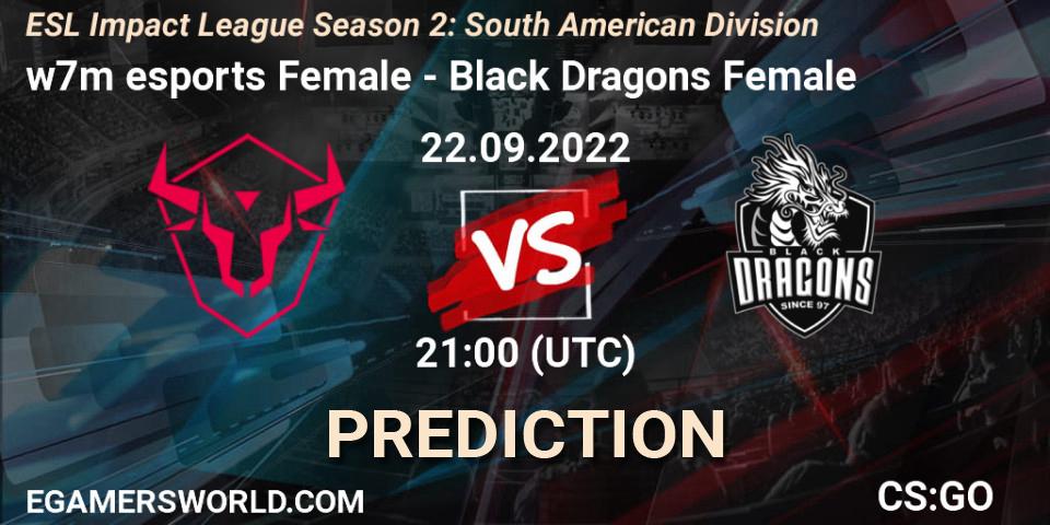 w7m esports Female vs Black Dragons Female: Betting TIp, Match Prediction. 22.09.2022 at 21:00. Counter-Strike (CS2), ESL Impact League Season 2: South American Division
