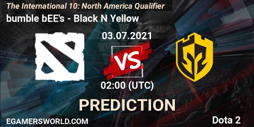 bumble bEE's vs Black N Yellow: Betting TIp, Match Prediction. 03.07.2021 at 00:31. Dota 2, The International 10: North America Qualifier