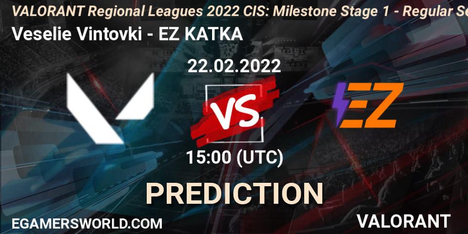 Veselie Vintovki vs EZ KATKA: Betting TIp, Match Prediction. 22.02.2022 at 17:45. VALORANT, VALORANT Regional Leagues 2022 CIS: Milestone Stage 1 - Regular Season